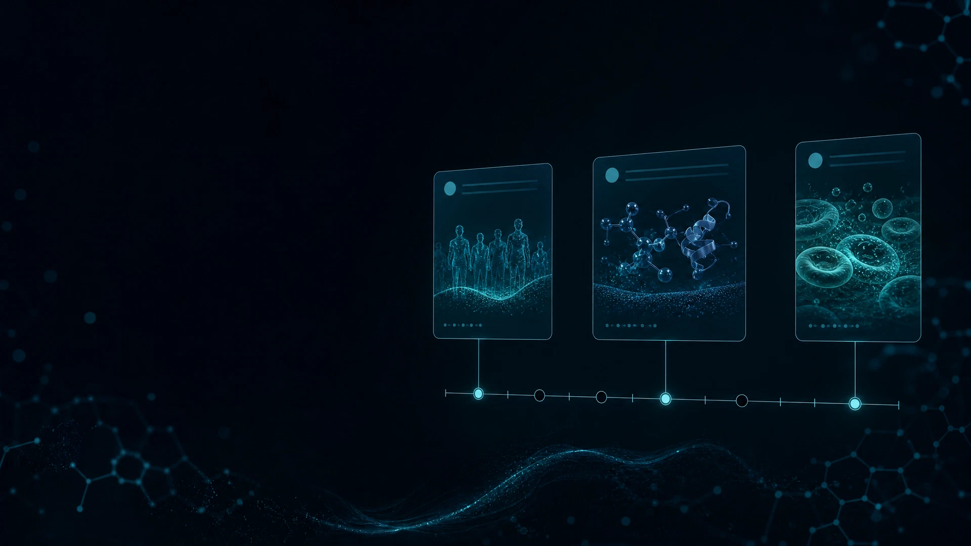 Abstract dated listing cards connected to a timeline with intentional data gaps on a dark background