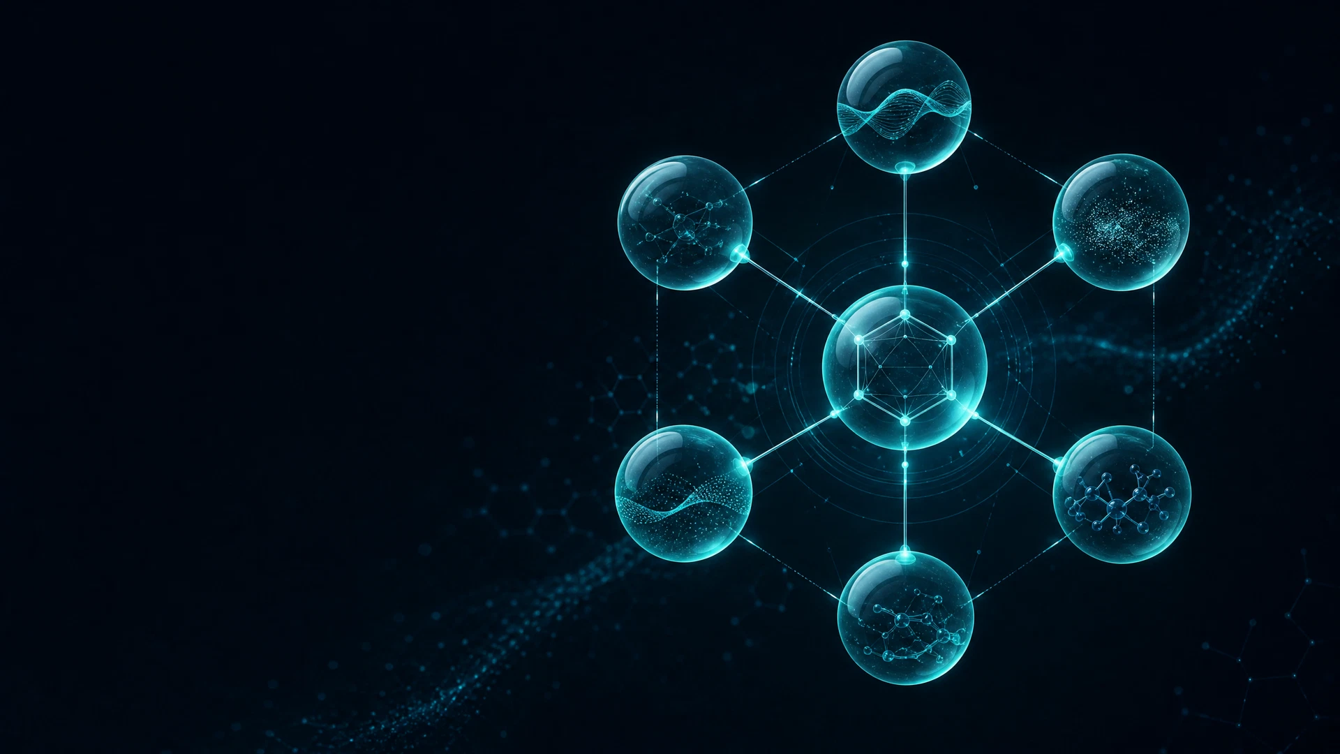 Abstract editorial illustration of six connected methodology components around a central scoring framework.